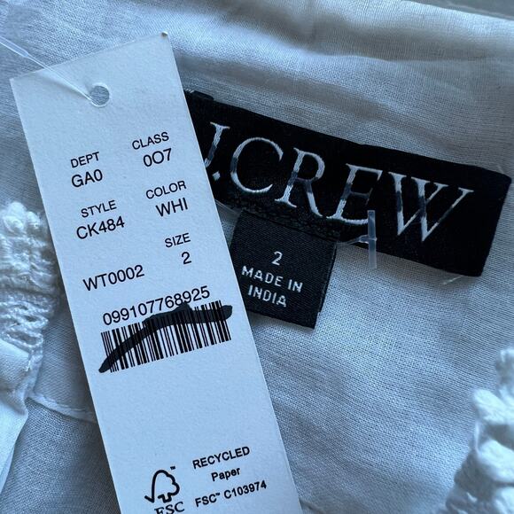 J Crew Embroidered Lace Trim Button Up Shirt In Cotton Voile Size 2 White FLAWS - Picture 3 of 16